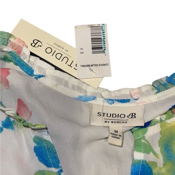 Bobeau Studio B Long Sleeve White Floral Blouse Size Medium NWT - Picture 7 of 8